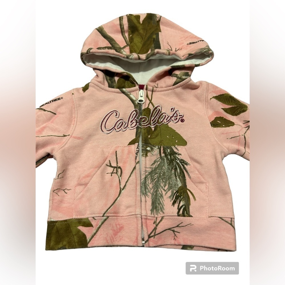 Cabelas pink camo hoodie, 3-6 months - Picture 2 of 4